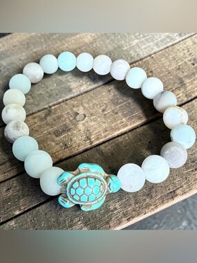 Matte Amazonite 8MM & Turtle Bead Bracelet NEW